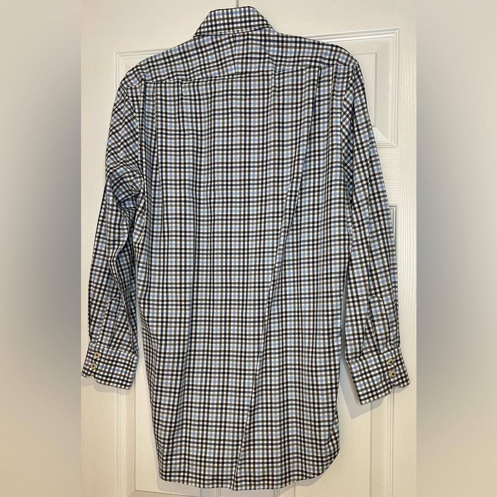 Peter‎ Millar Men's Medium Black Light Blue Plaid Button Down Long Sleeve Shirt - Picture 3 of 10